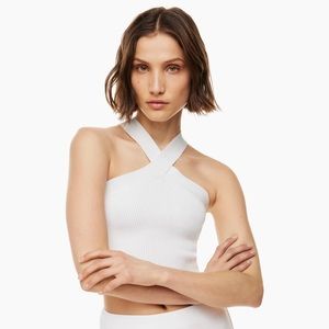 Aritzia Sculpt Knit Criss Cross Cropped Tank in White Small